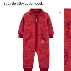 Carters baby lion red zipper jumpsuit - like new condition